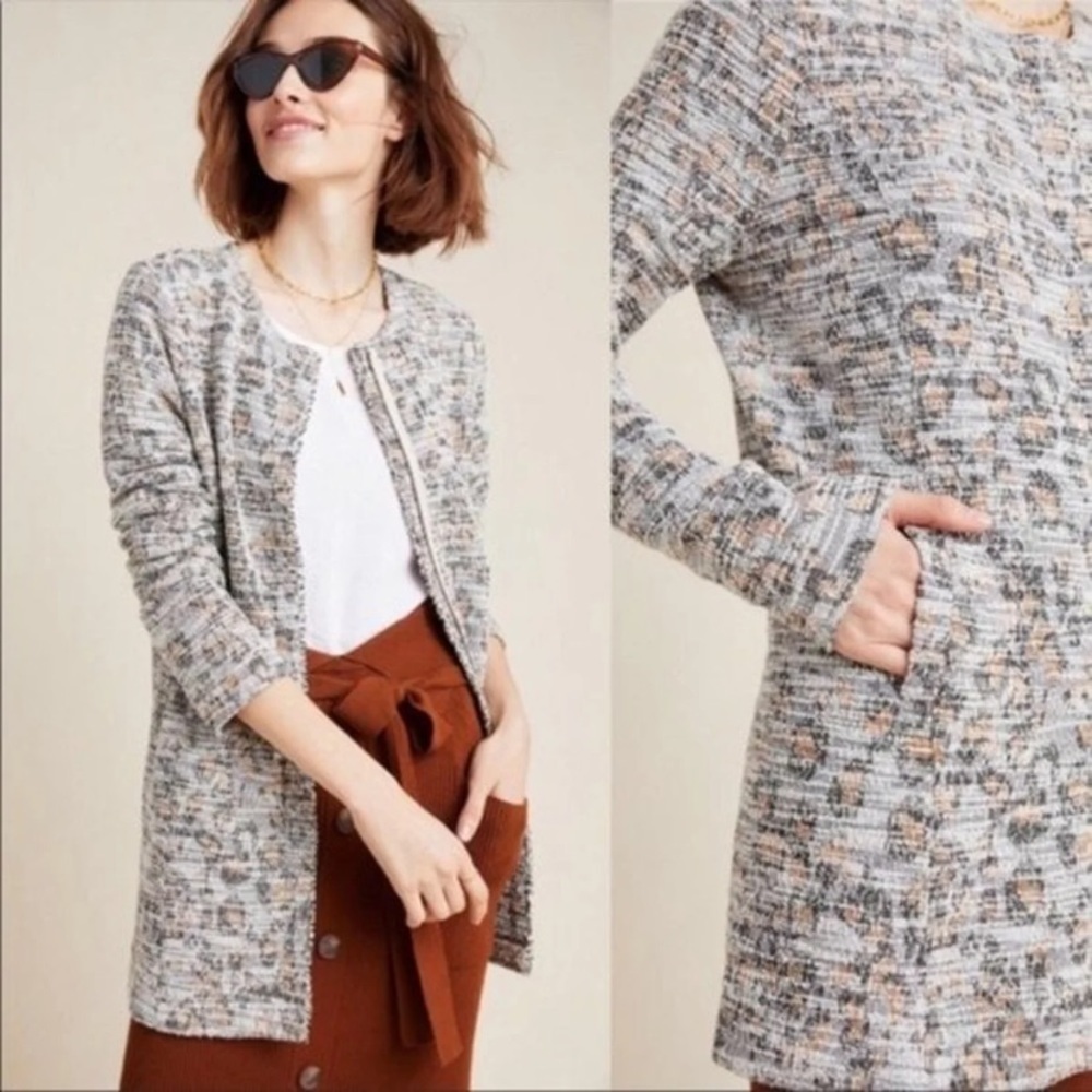 Anthropologie Dolan Leopard Longline tweed jacket